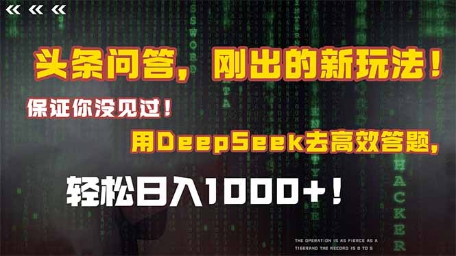 头条问答，刚出的新玩法！保证你没见过！结合Deepseek高效答题，日入1000+-优优云网创
