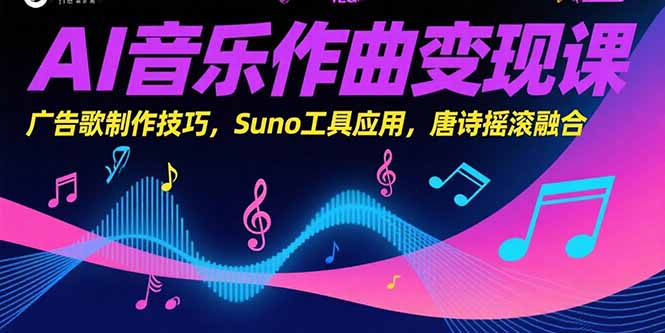 AI音乐作曲变现课，广告歌制作技巧，Suno工具应用，唐诗摇滚融合-优优云网创
