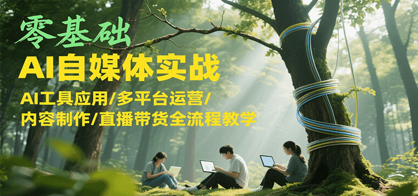 零基础AI自媒体实战，AI工具应用/多平台运营/内容制作/直播带货全流程教学-优优云网创