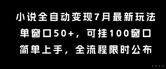 小说全自动变现7月玩法，单窗口50+，可挂100窗口，简单上手，全流程限时公布【揭秘】-优优云网创